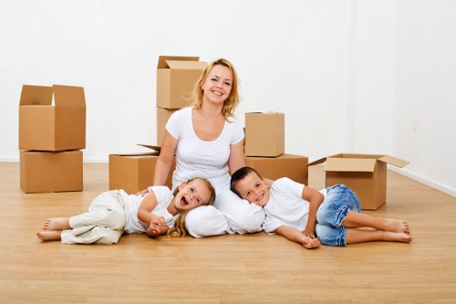 Packed boxes and furniture ready for storage in Bedfordpark